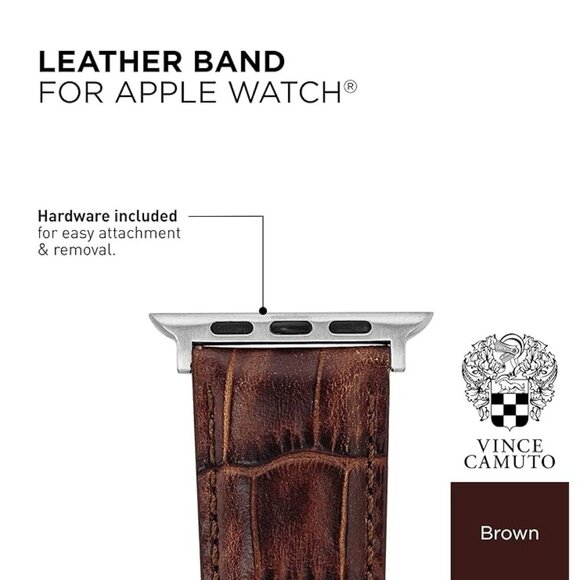 NIB Vince Camuto Brown Leather Apple Watch Band – Crocodile Pattern – 42/44/45mm - Picture 3 of 11
